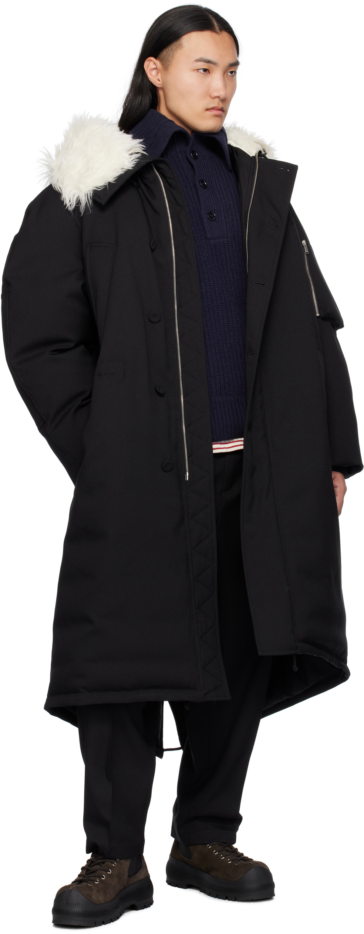 Jil Sander Black Hooded Down Coat