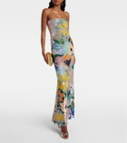 Là Fuori Floral sequined strapless gown