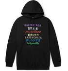 BALENCIAGA - Printed Fleece-Back Cotton-Blend Jersey Hoodie - Black