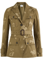 Erdem Floral-jacquard Belted Cotton Blazer Khaki