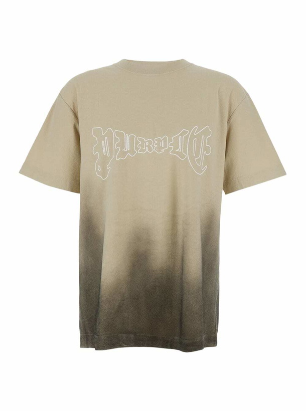 Photo: Purple Brand Beige Crewneck T-shirt With Logo Print On The Front And Faded Effect In Cotton Man