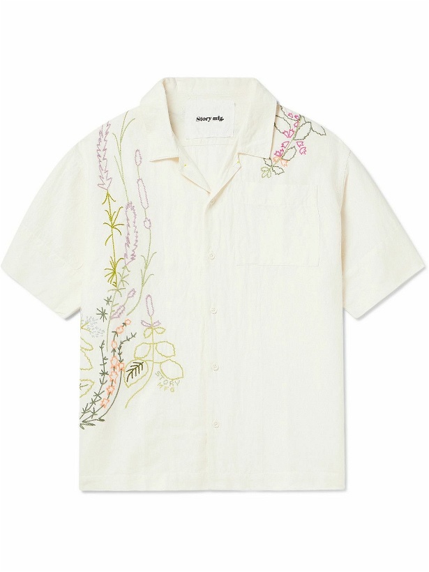 Photo: Story Mfg. - Greetings Camp-Collar Embroidered Cotton and Linen-Blend Shirt - White