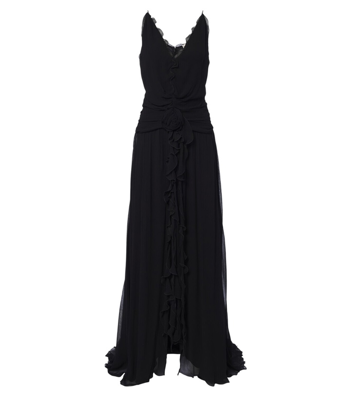 Photo: Blumarine Floral-appliqué ruffled georgette gown