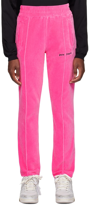 Photo: Palm Angels Pink Embroidered Sweatpants