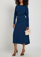 Victoria Beckham Pleated Woven Midi Dress Dark Blue