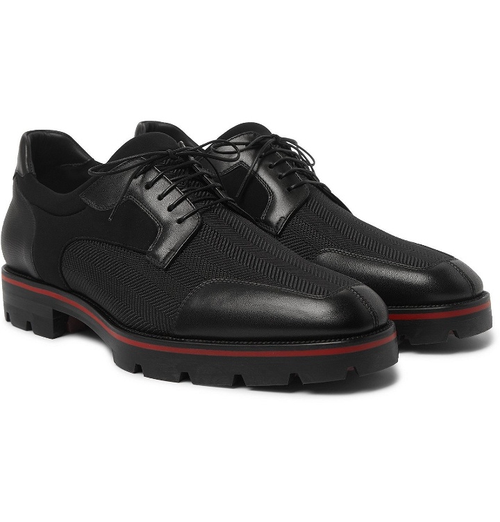 Photo: CHRISTIAN LOUBOUTIN - Simon Panelled Leather, Neoprene and Jacquard Derby Shoes - Black