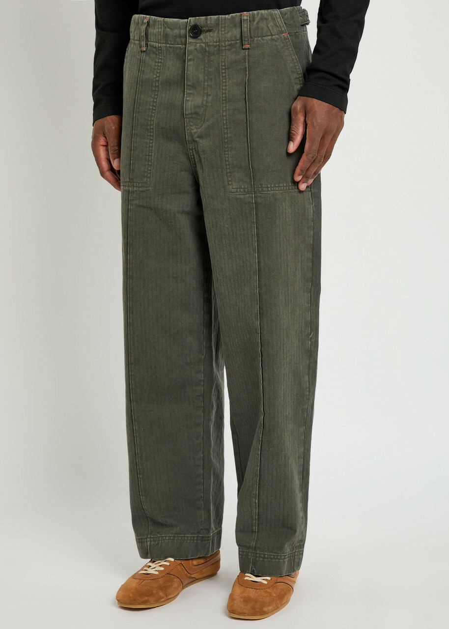 The Elder Statesman Dundy Herringbone Cotton Trousers Dark Grey