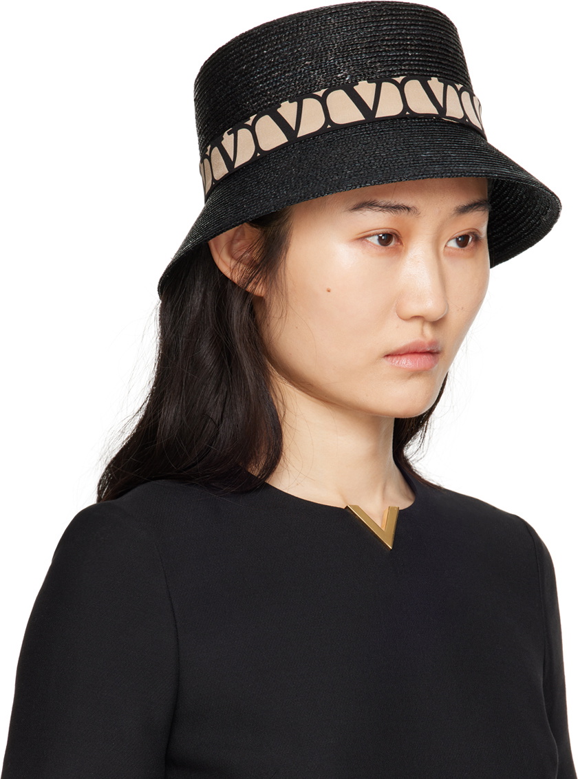 Valentino Garavani Black Straw Beach Hat Valentino Garavani