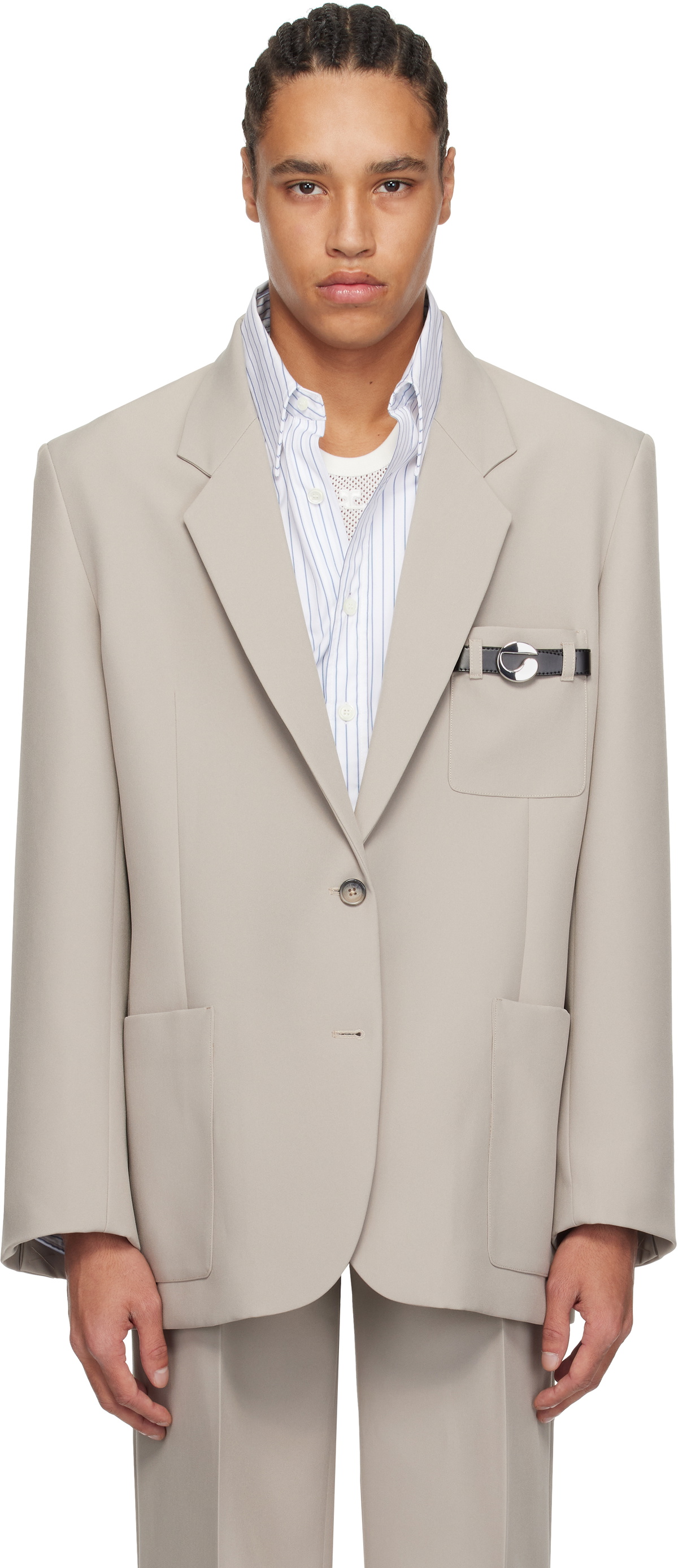 Coperni Beige Belted Pocket Tailored Blazer