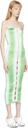 Amy Crookes Green & White Shirred Stretch Tube Dress