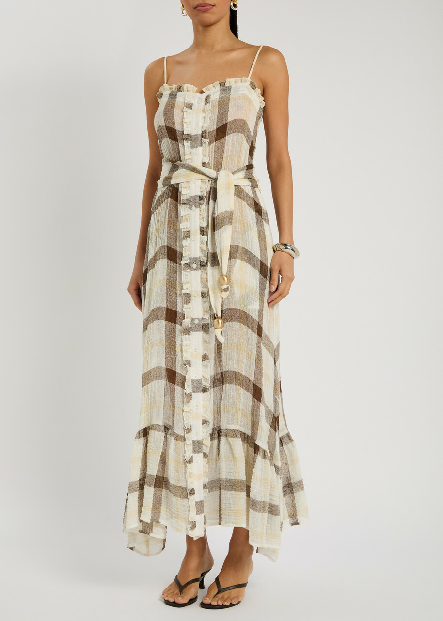 Lisa Marie Fernandez Checked Belted Linen-blend Maxi Dress Multicoloured