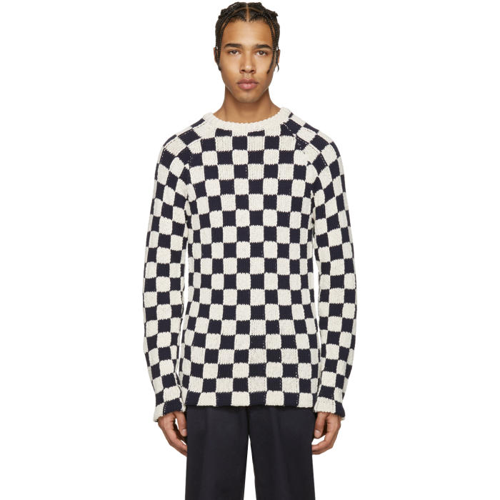 Photo: Acne Studios Off-White and Navy Korus Check Sweater