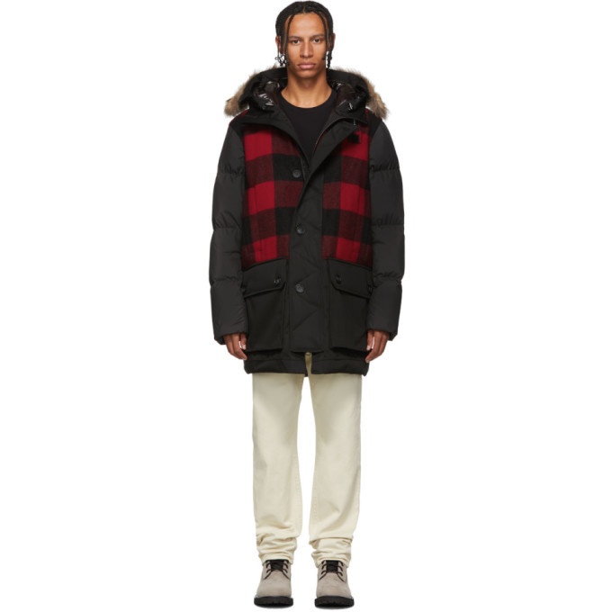 Photo: Woolrich John Rich and Bros Black and Red Down Buffalo Wool Jacket