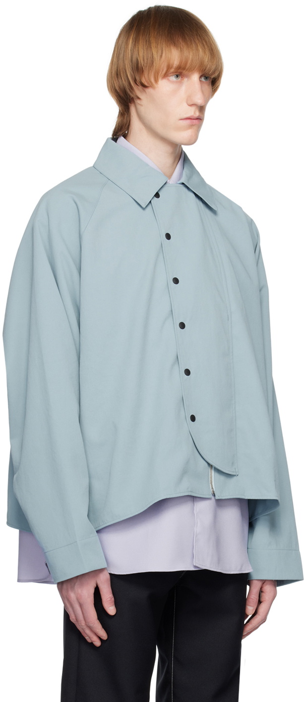 JieDa Blue Flap Collar Jacket
