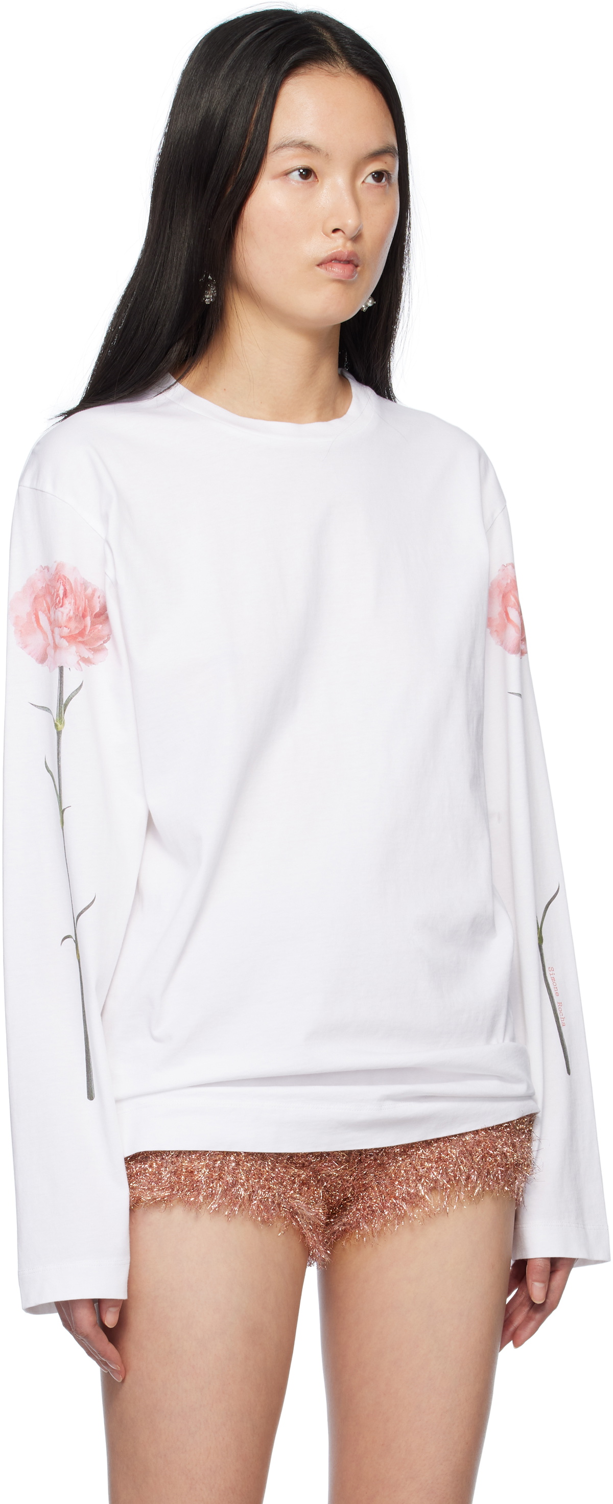 Simone Rocha White Carnation Print Long Sleeve T-shirt Simone Rocha