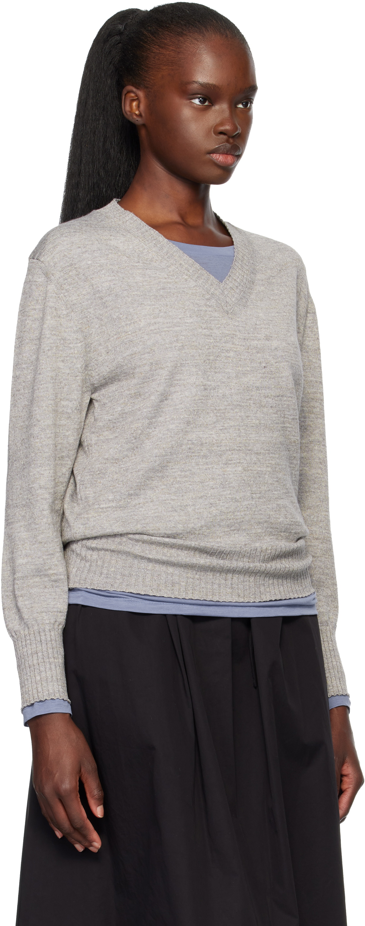 Nothing Written Gray Marine V-Neck Pullover Sweater