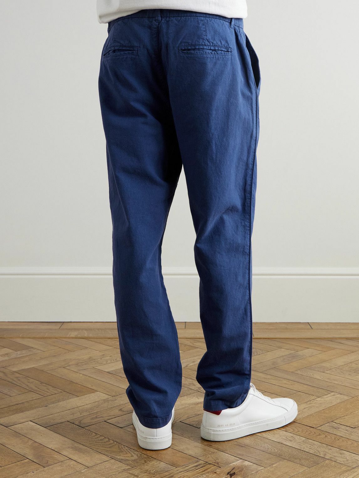 Folk - Straight-Leg Linen and Cotton-Blend Suit Trousers - Blue