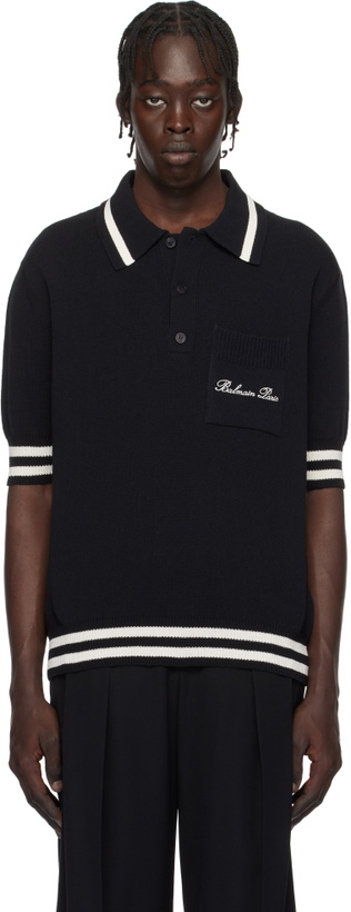 Photo: Balmain Black Cotton-Linen Polo