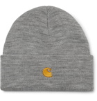 Carhartt WIP - Chase Logo-Embroidered Mélange Ribbed-Knit Beanie - Gray