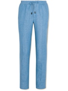 BRIONI - Sidney Tapered Linen Drawstring Trousers - Blue