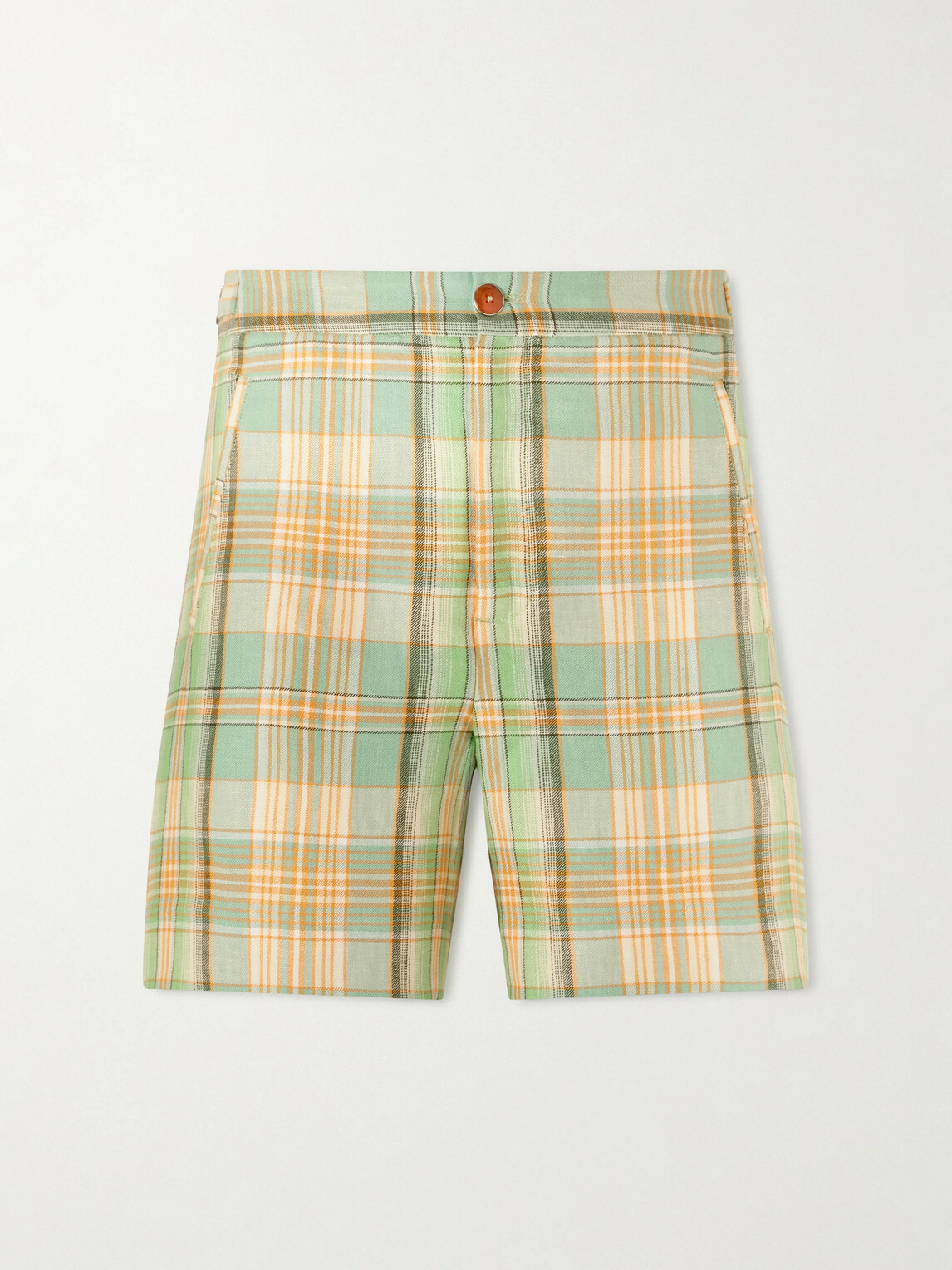 God's True Cashmere - Straight-Leg Checked Linen Shorts - Green