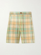 God's True Cashmere - Straight-Leg Checked Linen Shorts - Green
