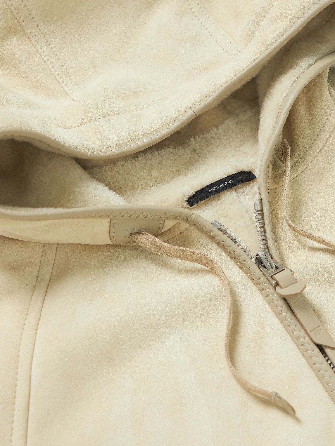 TOM FORD - Leather-Trimmed Shearling Hooded Bomber Jacket - Neutrals ...