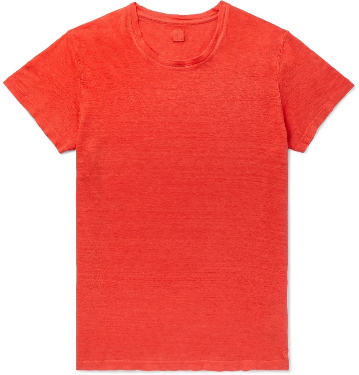 Photo: 120% - Slim-Fit Garment-Dyed Linen T-Shirt - Red