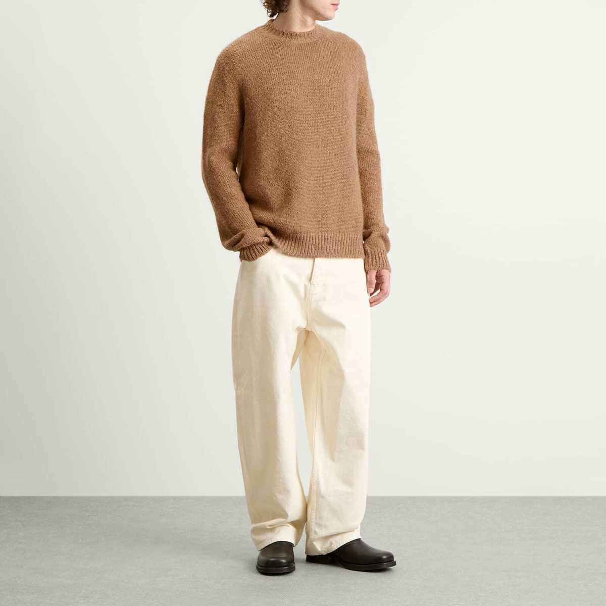 Jil Sander Men's Alpaca Crew Knit in Medium Beige Jil Sander