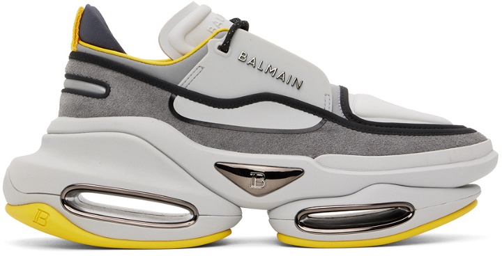 Photo: Balmain Gray B-Bold Low-Top Sneakers