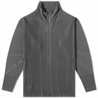 Homme Plissé Issey Miyake Men's Zip Up Cardigan in Bark Grey