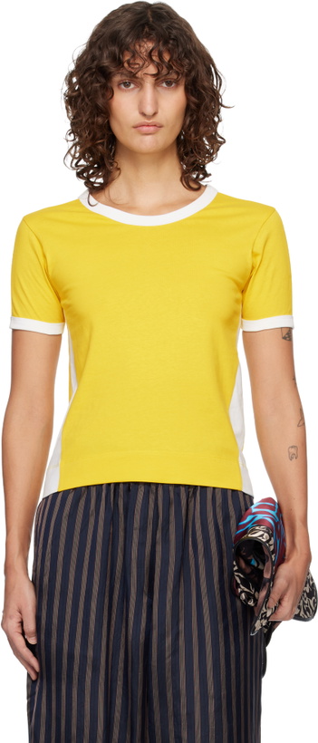 Photo: Dries Van Noten Yellow & White Fitted Contrast T-shirt