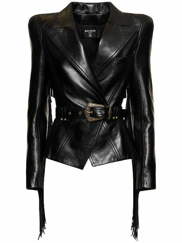 Photo: BALMAIN - Belted Leather Jacket W/ Fringe
