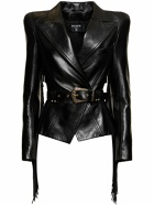 BALMAIN - Belted Leather Jacket W/ Fringe