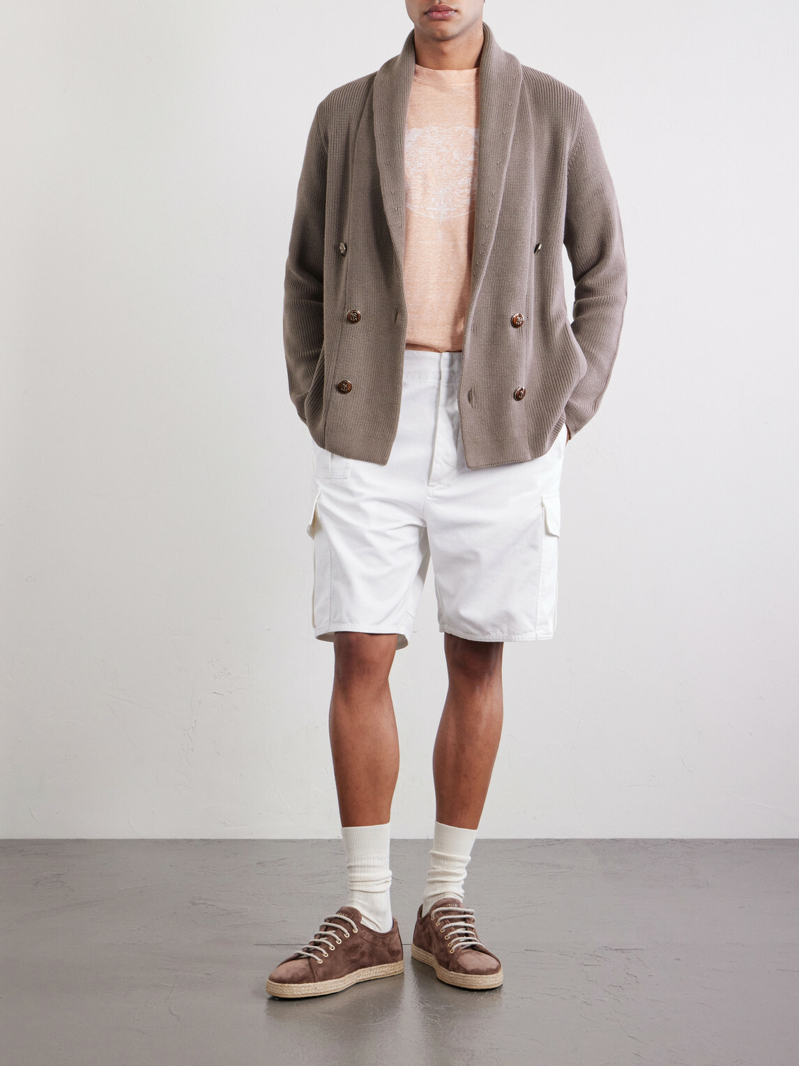 Brunello Cucinelli - Shawl-Collar Double-Breasted Ribbed Cotton Cardigan - Brown