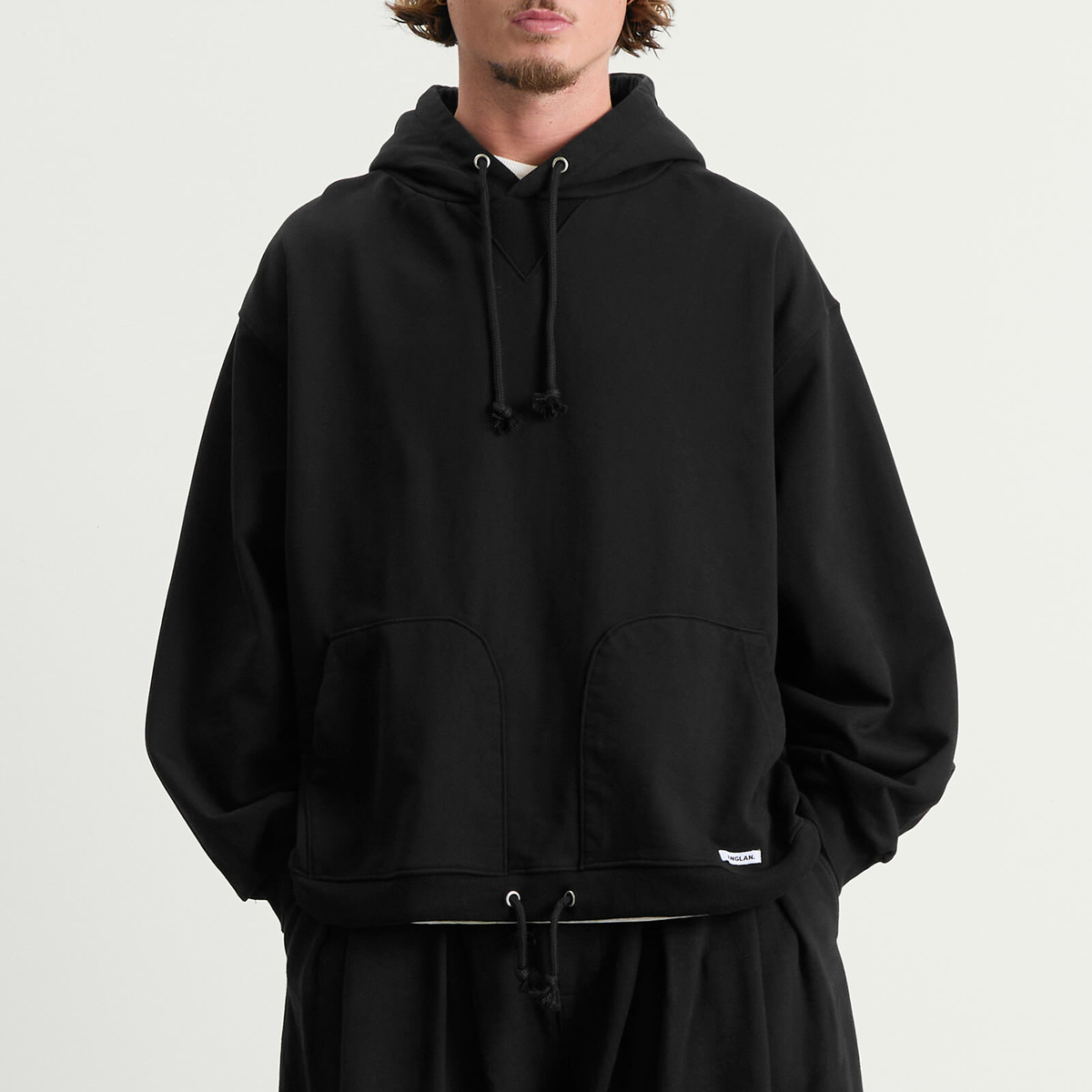 Anglan Men's Double Valley Tuck Sweat Hoodie in Black