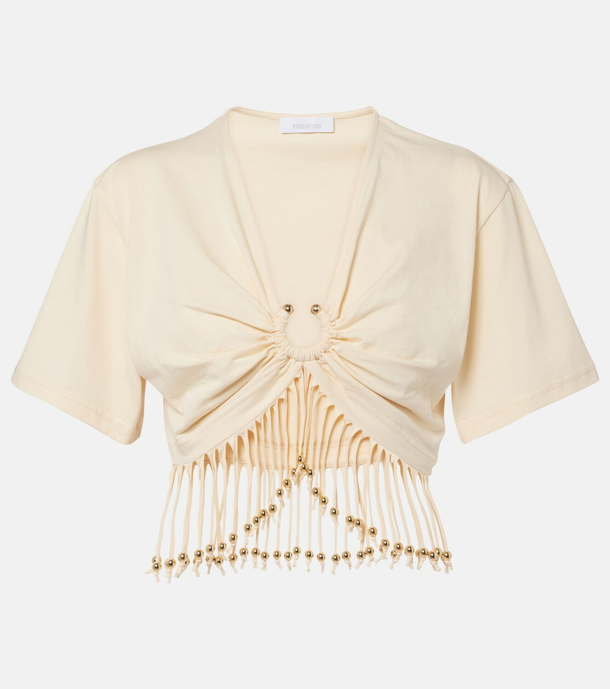 Rabanne Embellished cotton jersey crop top