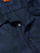 BARENA - Camp-Collar Printed Linen and Cotton-Blend Half-Placket Shirt - Blue