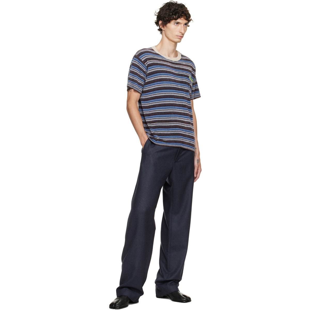 Maison Margiela Blue Striped Wool Crewneck T-shirt