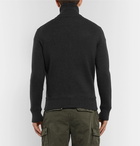 TOM FORD - Suede-Trimmed Ribbed Wool Zip-Up Cardigan - Men - Black