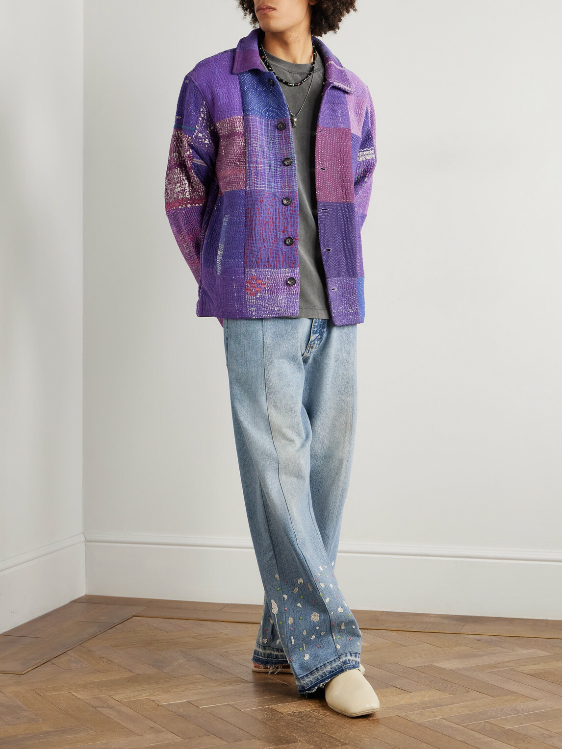 Kartik Research - Patchworked Kantha Cotton Jacket - Purple