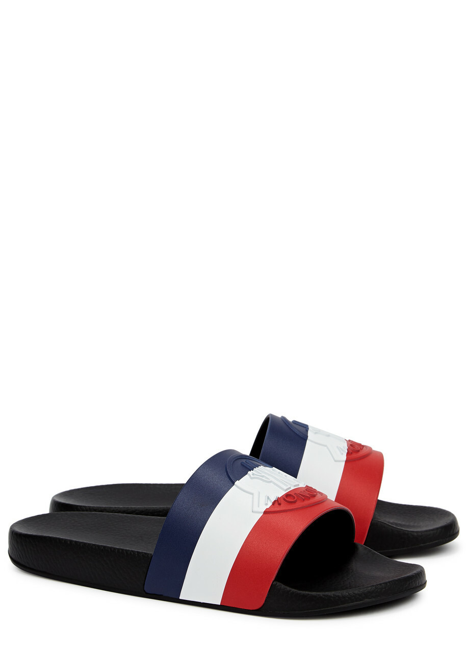 Moncler Basile Striped Rubber Sliders Black