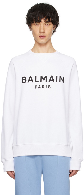 Photo: Balmain White Printed Sweatshirt