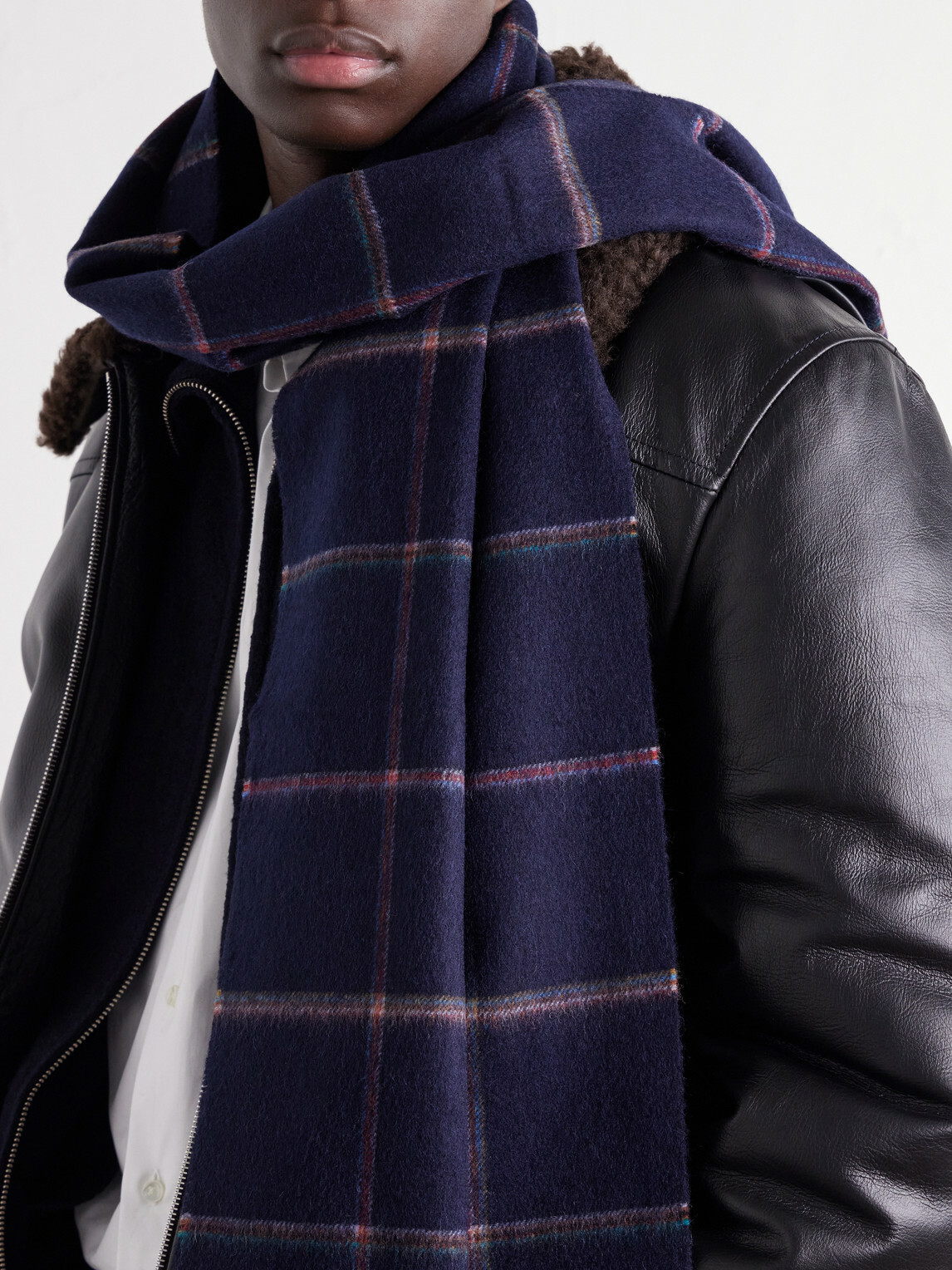 Paul Smith - Checked Wool and Cashmere-Blend Scarf - Blue