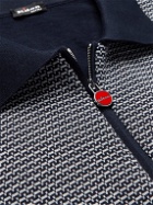 Kiton - Slim-Fit Colour-Block Cotton-Jacquard Half-Zip Polo Shirt - Blue