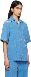 Marni Blue Patched Washed Cotton Denim Shirt