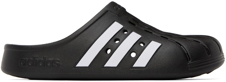 Photo: adidas Originals Black Adilette Clogs Sandals
