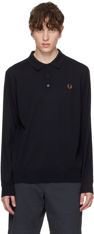 Photo: Fred Perry Navy Embroidered Long Sleeve Polo