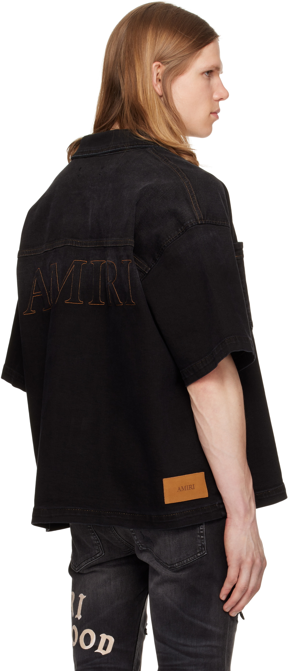 AMIRI Black 'AMIRI' 3D Short Sleeve Snap Denim Shirt Amiri