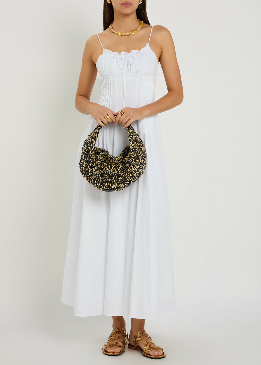 Staud Margi Pintuck Stretch-cotton Midi Dress White